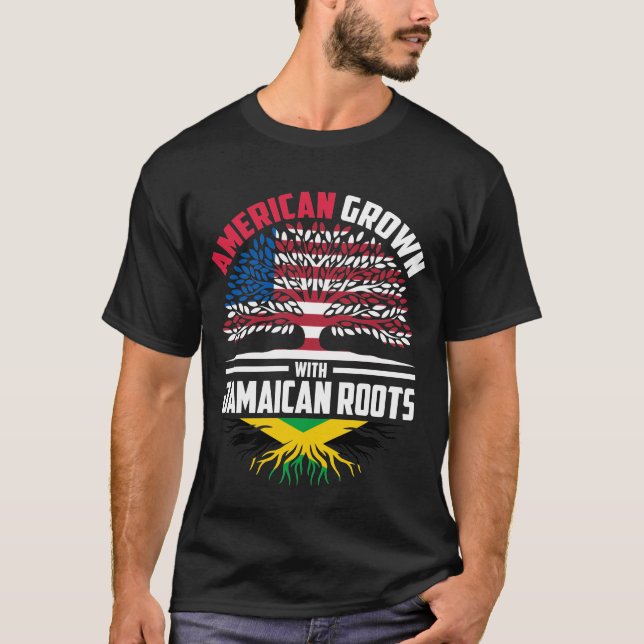American Grown With Jamaican Roots Jamaica Flag Fa T Shirt (Framsida)