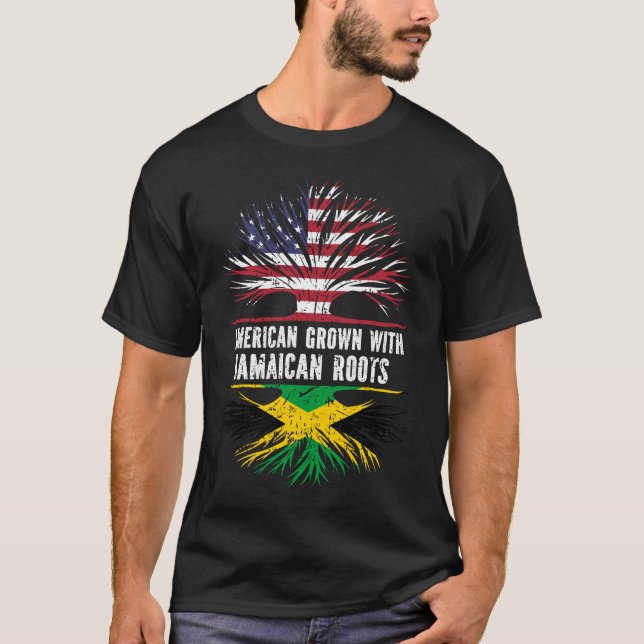 American Grown with Jamaican Roots USA flagga T Shirt (Framsida)