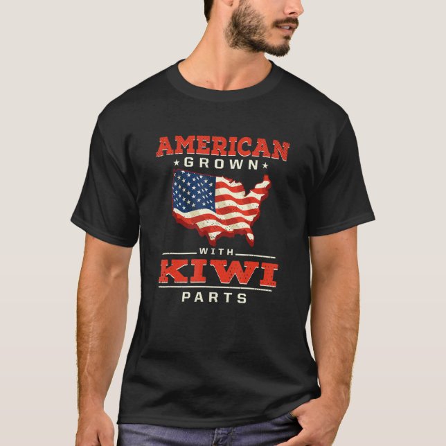 American Grown with Kiwi Parts Patriotic Zeala T Shirt (Framsida)