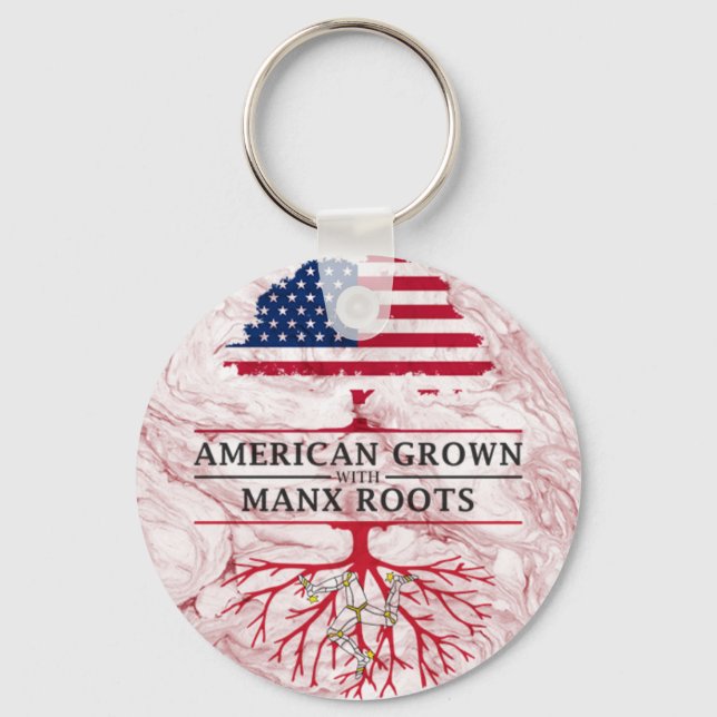 American Grown with Manx Roots Marble Stil Design Nyckelring (Framsida)