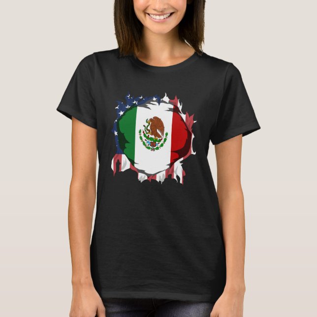American Grown with Mexican Roots Flag T Shirt (Framsida)