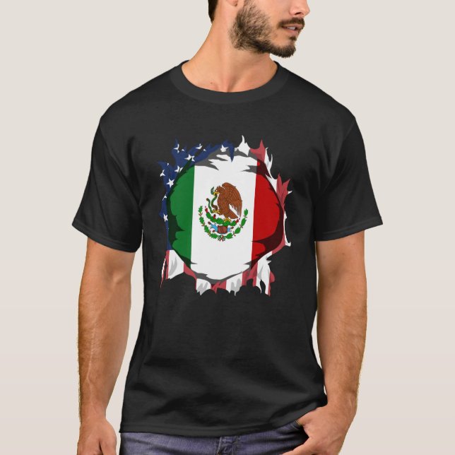 American Grown with Mexican Roots Flag T Shirt (Framsida)