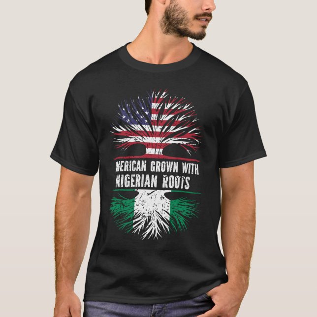 American Grown with Nigerian Roots USA flagga T Shirt (Framsida)