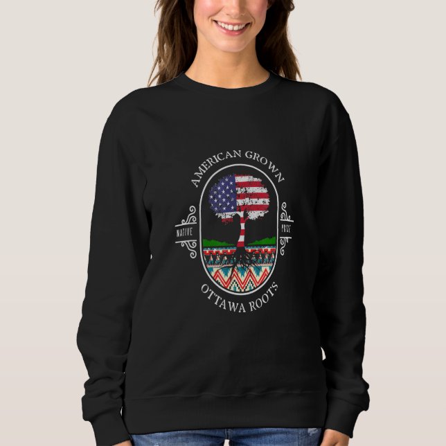 American Grown with Ottawa Tribe Roots Native Indi T Shirt (Framsida)