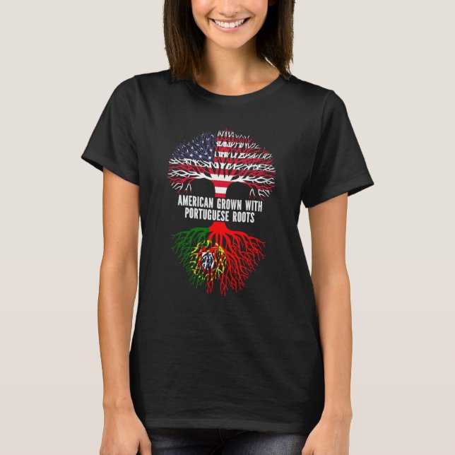American Grown with Portuguese Roots USA Flag T Shirt (Framsida)