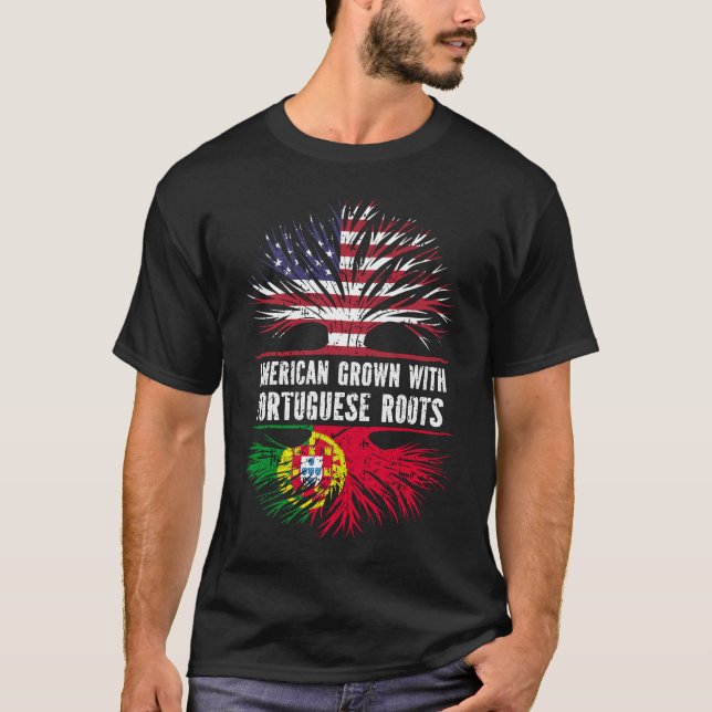 American Grown with Portuguese Roots USA Flag T Shirt (Framsida)