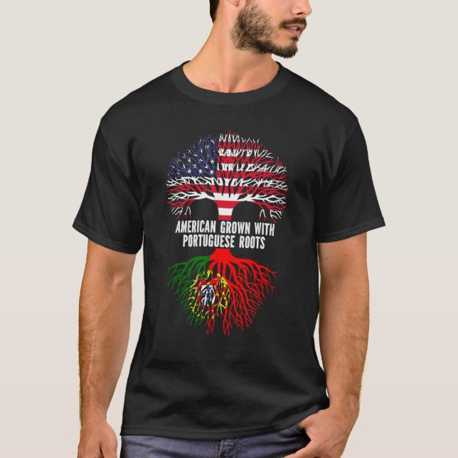American Grown with Portuguese Roots USA Flag T Shirt (Framsida)