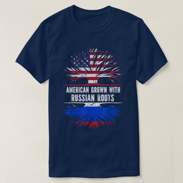 American Grown with Russian Roots USA Flag Russia  T Shirt (Design framsida)
