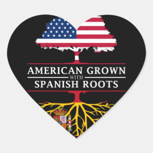 American Grown with spansk Roots Spain Design Hjärtformat Klistermärke