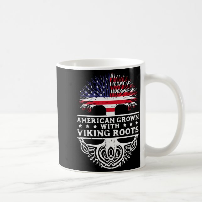 American Grown With Viking Roots Us Flag Tree Men  Kaffemugg (Höger)