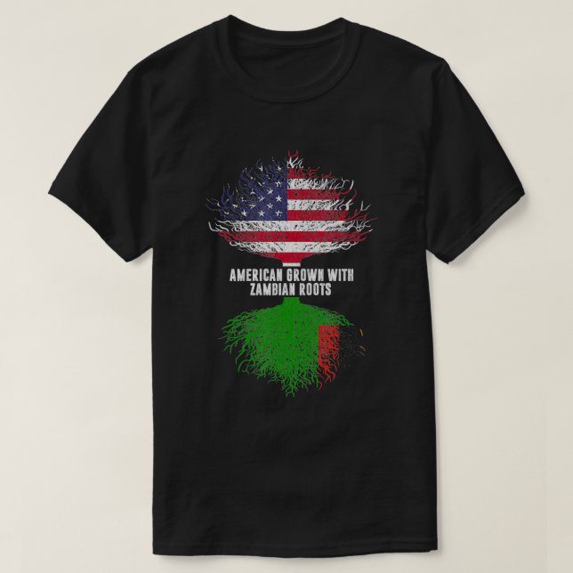 American Grown with Zambian Roots USA Flag Zambia  T Shirt (Design framsida)