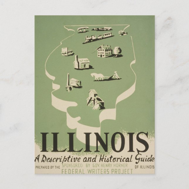 American Guide Series Volume on Illinois. Vykort (Framsida)