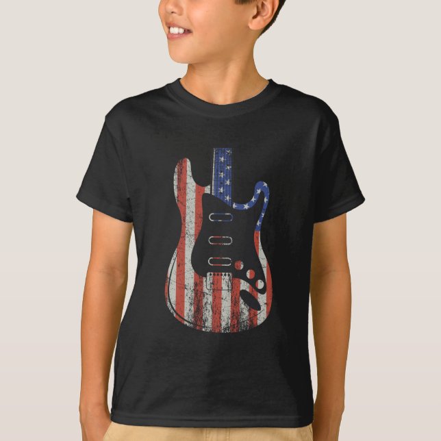 American Guitar Player US Flagga Music Älskare T Shirt (Framsida)