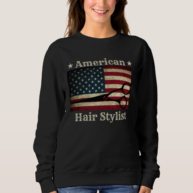American Hair Stylist  Shears Tools American Flag  T Shirt (Framsida)