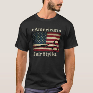 American Hair Stylist  Shears Tools American Flag  T Shirt