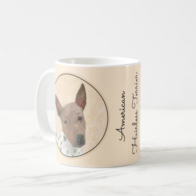 American Hairless Terrier Painting - Hund Art Kaffemugg (Framsida vänster)