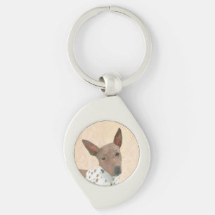 American Hairless Terrier Painting - Hund Art Swirl Silverfärgad Nyckelring
