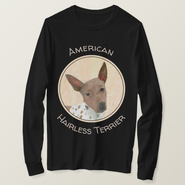 American Hairless Terrier Painting - Hund Art T Shirt (Design framsida)