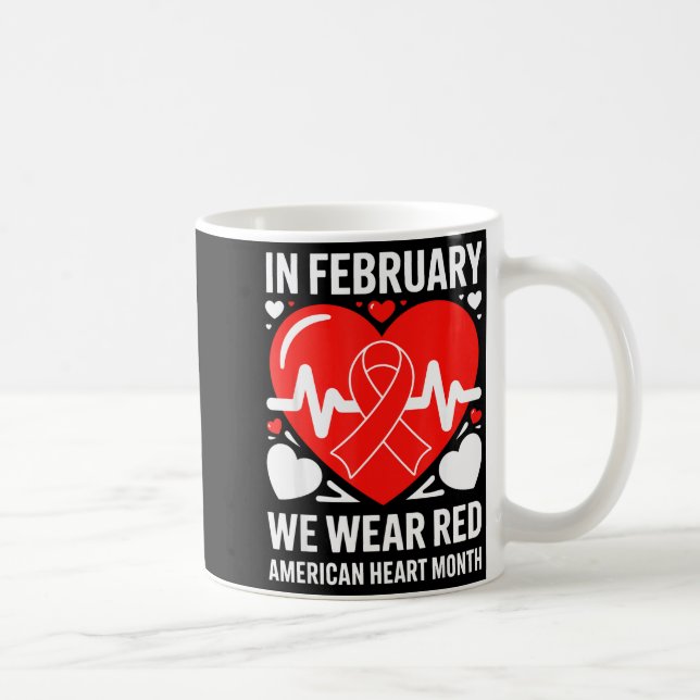American Heart Disease Awareness Month Ribbon Red  Kaffemugg (Höger)