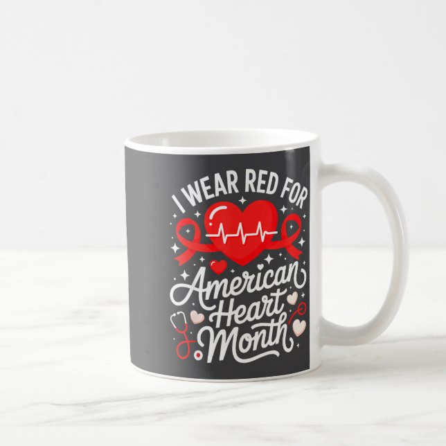 American Heart Disease Awareness Month Ribbon Red  Kaffemugg (Höger)