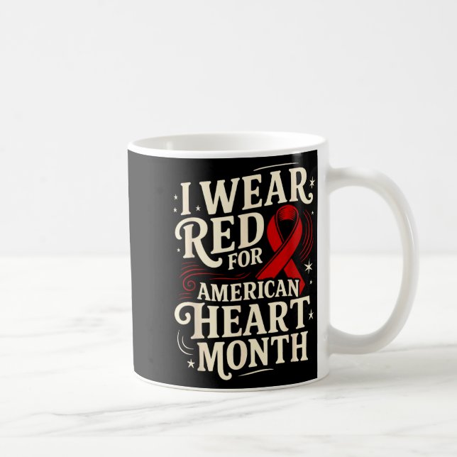 American Heart Disease Awareness Month Ribbon Red  Kaffemugg (Höger)