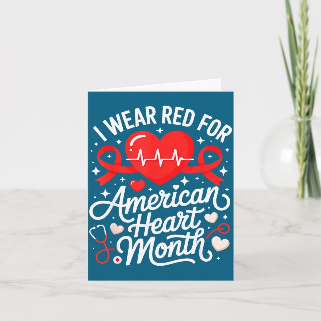 American Heart Disease Awareness Month Ribbon Red  Kort (Framsida)