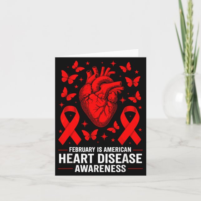 American Heart Disease Awareness Month Ribbon Red  Kort (Framsida)