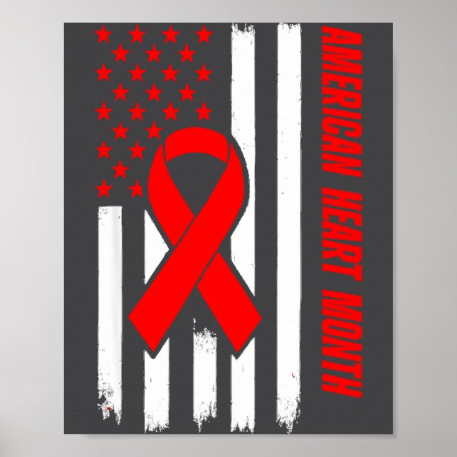American Heart Disease Awareness Month Ribbon Red  Poster (Framsidan)