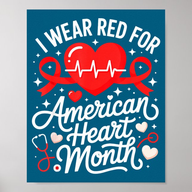 American Heart Disease Awareness Month Ribbon Red  Poster (Framsidan)