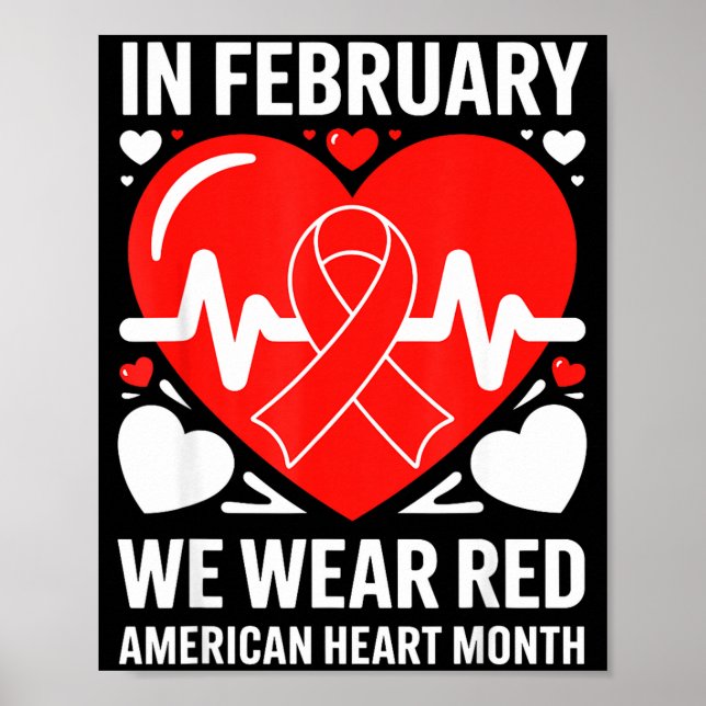 American Heart Disease Awareness Month Ribbon Red  Poster (Framsidan)