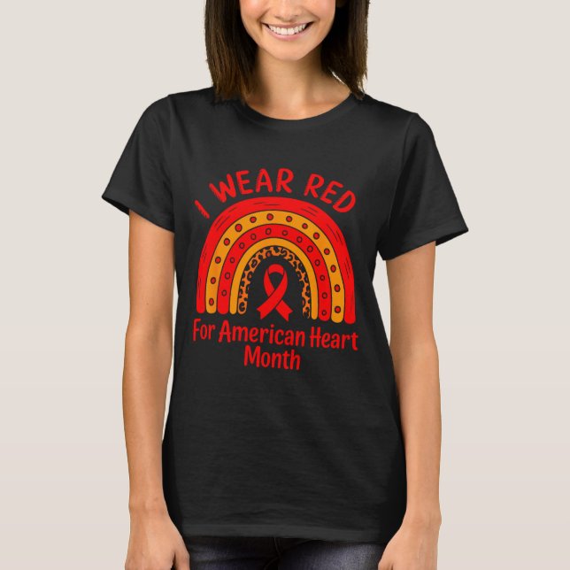 American Heart Disease Awareness Month Ribbon Red  T Shirt (Framsida)