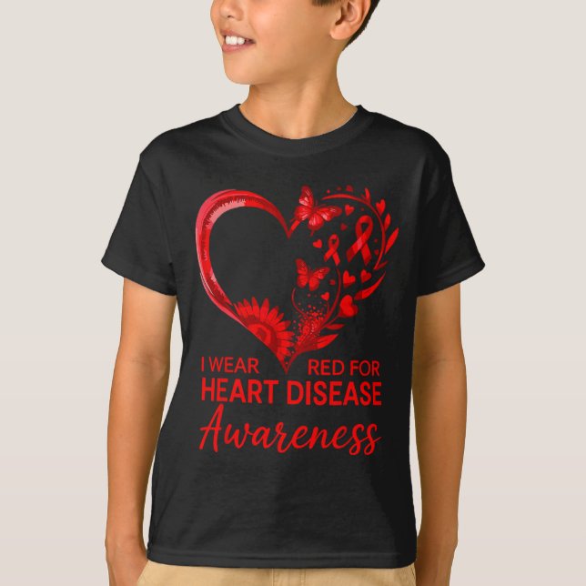 American Heart Disease Awareness Month Ribbon Red  T Shirt (Framsida)