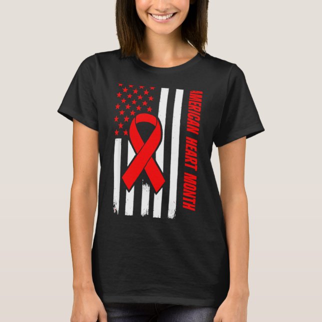 American Heart Disease Awareness Month Ribbon Red  T Shirt (Framsida)