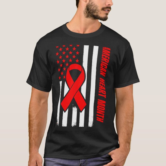 American Heart Disease Awareness Month Ribbon Red  T Shirt (Framsida)