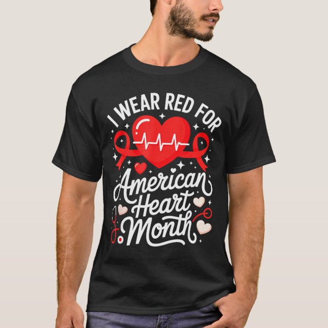 American Heart Disease Awareness Month Ribbon Red  T Shirt (Framsida)