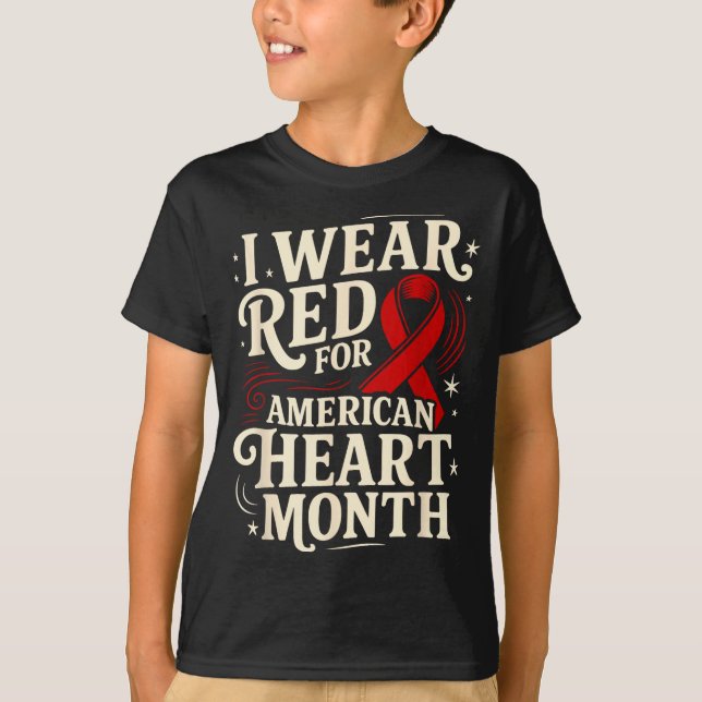 American Heart Disease Awareness Month Ribbon Red  T Shirt (Framsida)