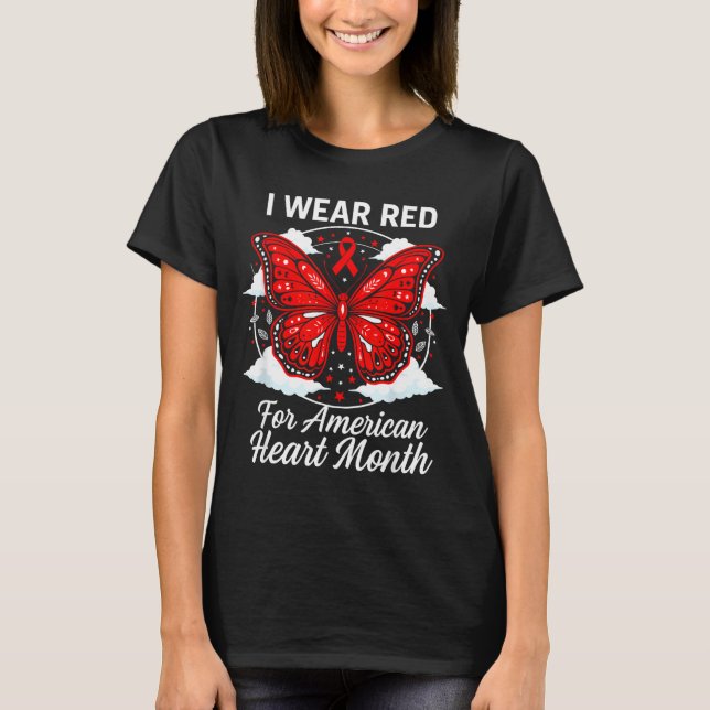 American Heart Disease Awareness Month Ribbon Red  T Shirt (Framsida)