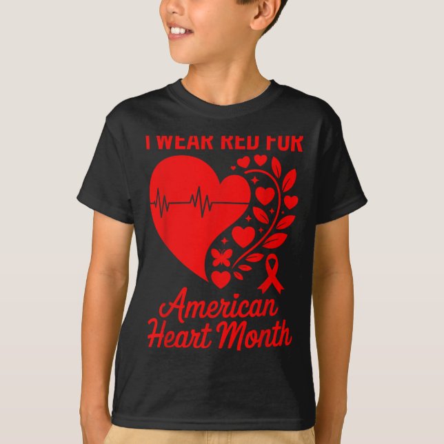 American Heart Disease Awareness Month Ribbon Red  T Shirt (Framsida)