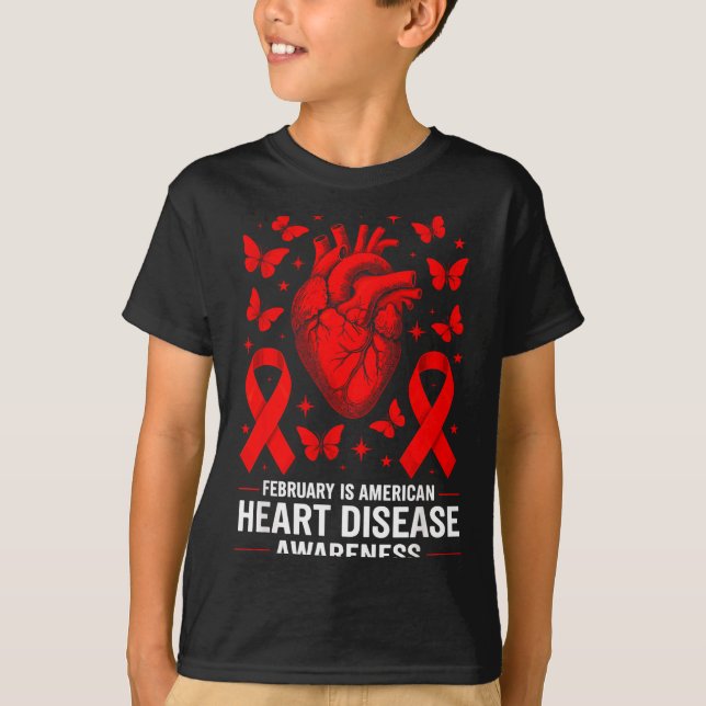 American Heart Disease Awareness Month Ribbon Red  T Shirt (Framsida)