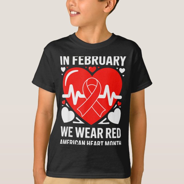 American Heart Disease Awareness Month Ribbon Red  T Shirt (Framsida)