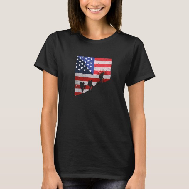 American Hiking USA flagga Mountain Trekking Usa H T Shirt (Framsida)