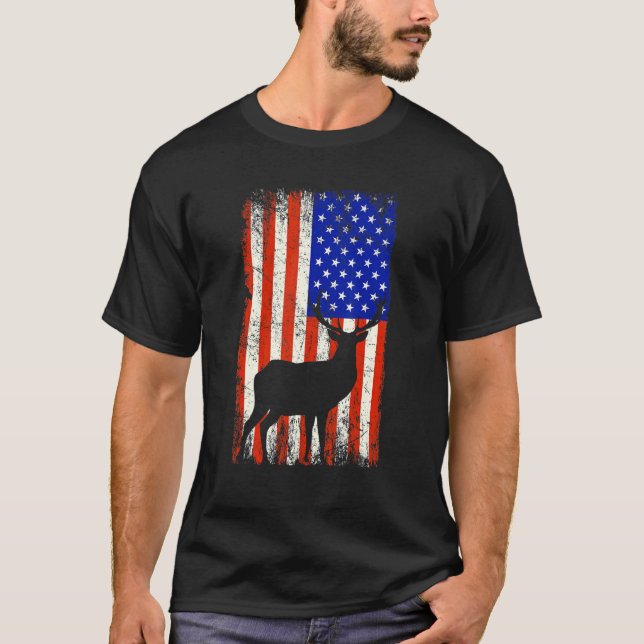 American Hjort Hunter Patriotic American Flagga Fo T Shirt (Framsida)
