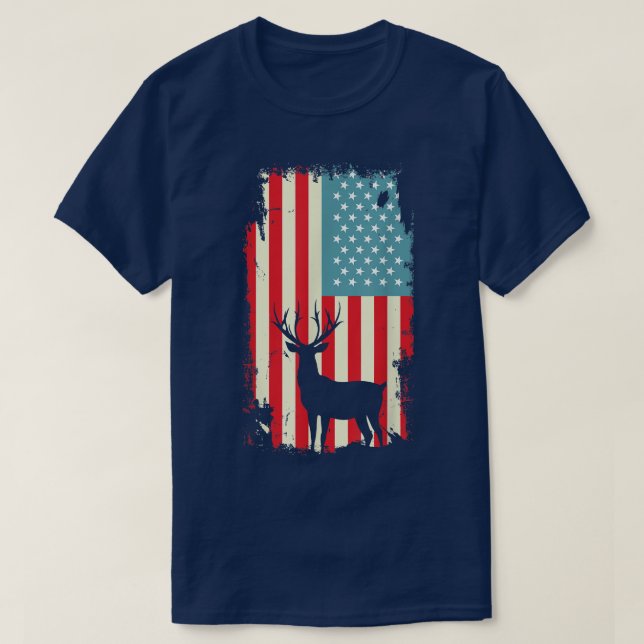 American Hjort Hunter Patriotic T Shirt För manar  (Design framsida)
