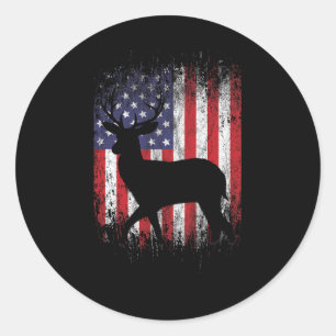 American Hjort Hunting Patriotic Hunter Flagga Whi Runt Klistermärke