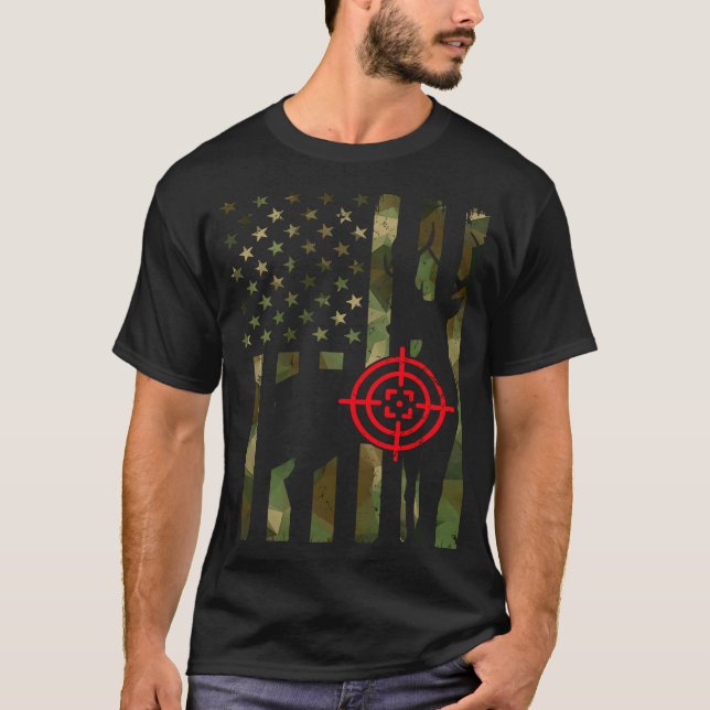 American Hunting Flagga Hjort Bullseye Shooter Hjo T Shirt (Framsida)