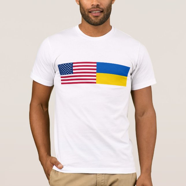 American I stand with Ukraine. USA & UKR flags. T Shirt (Framsida)
