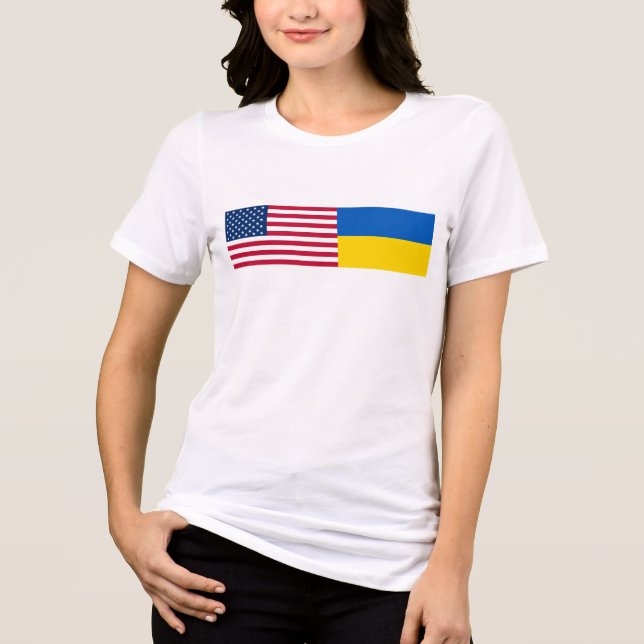 American I stand with Ukraine. USA & UKR flags. T- T Shirt (Framsida)