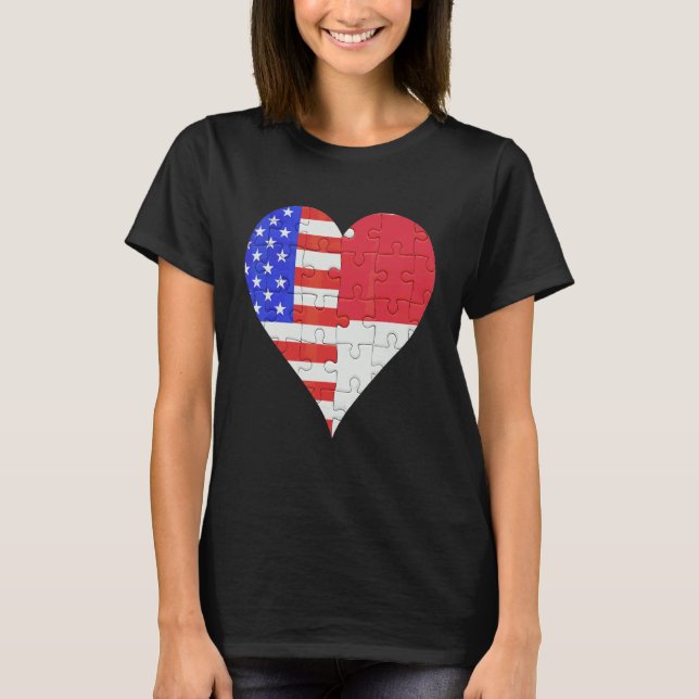 American indonsian Flagga Heart T Shirt (Framsida)