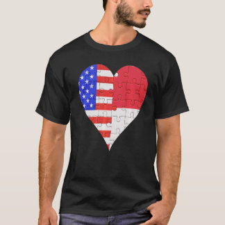 American indonsian Flagga Heart T Shirt