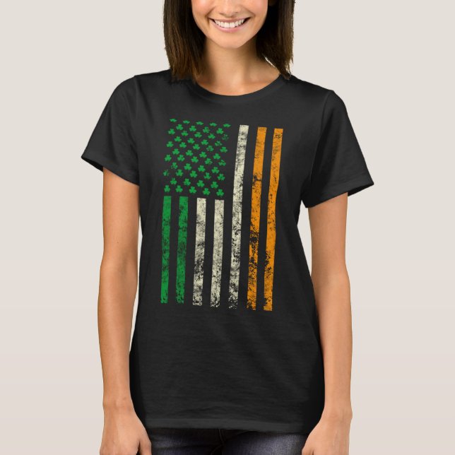 American Ireland Flag Shamrock Irish Patricks Day  T Shirt (Framsida)